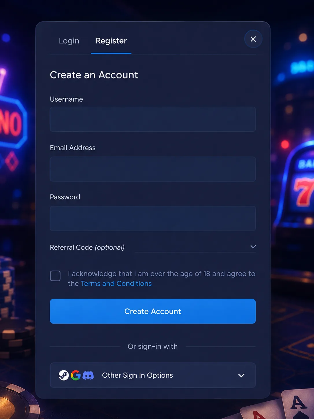 Rainbet create account registration form mobile screen
